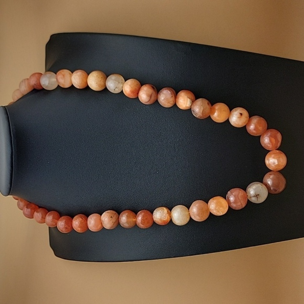 Orange Mineral Grade Onyx Moss 760.Cts Natural Gemstone Beaded Beads Necklace